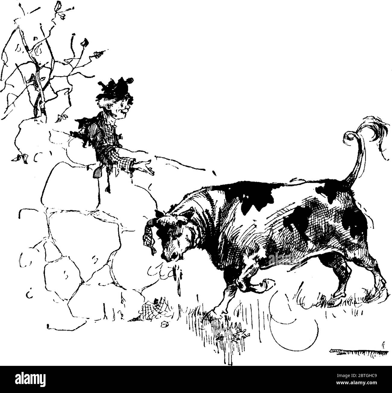 Dibujos animados de una vaca enojada cerca de un niño, dibujo de línea vintage o ilustración de grabado Imagen Vector de stock - Alamy Dibujos animados de una vaca enojada cerca de un niño, dibujo de línea vintage o ilustración de grabado Imagen Vector de stock - Alamy