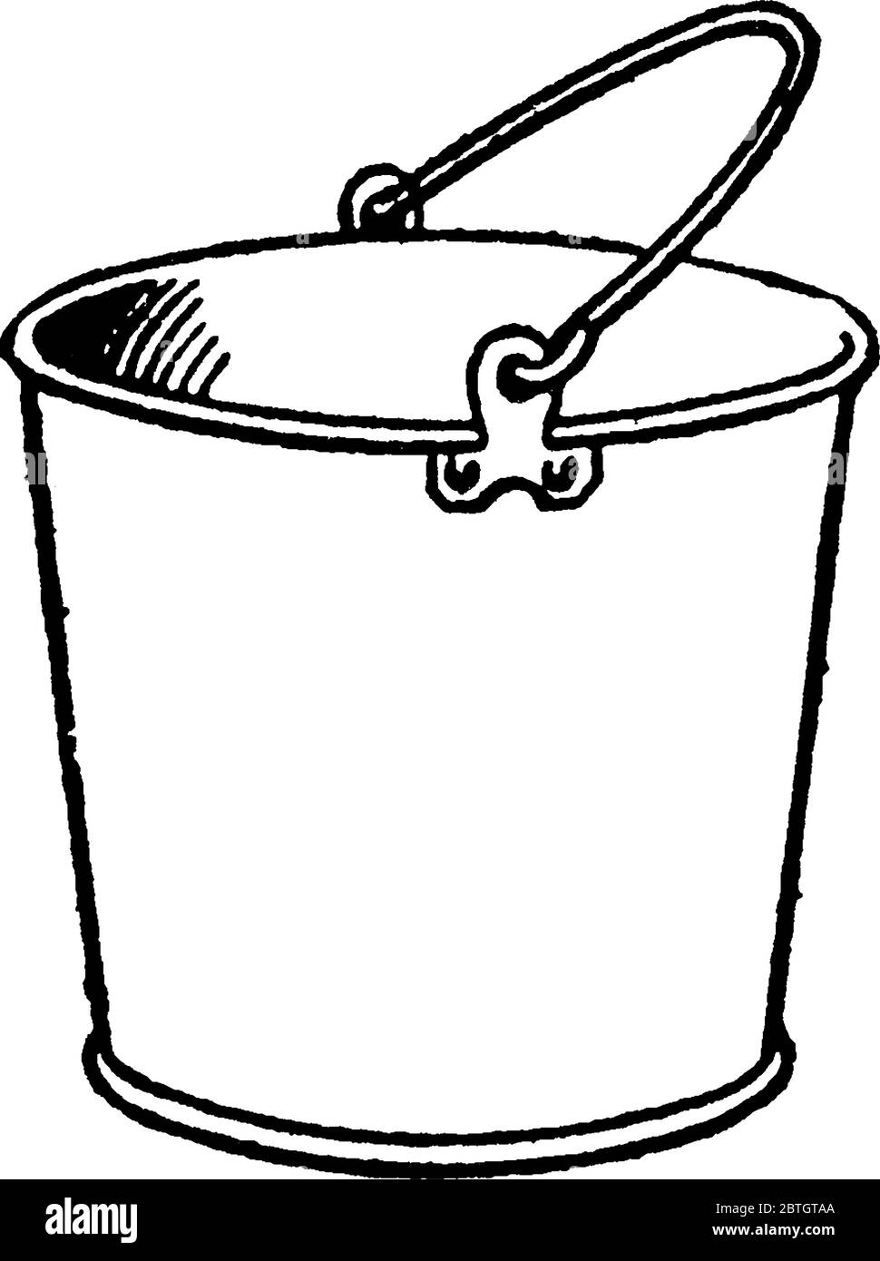 Recipiente de metal con mango semicircular utilizado para llevar agua,  dibujo de líneas vintage o ilustración de grabado Imagen Vector de stock -  Alamy