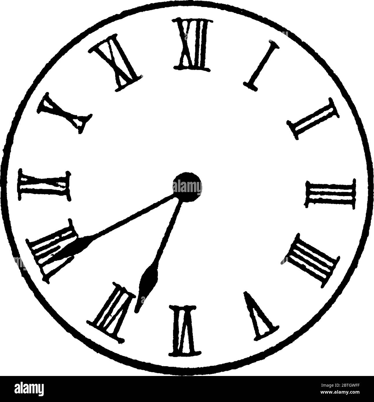 Figura que muestra el reloj analógico con números romanos, y es de veinte a  siete en el reloj, dibujo de línea vintage o grabado ilustración Imagen  Vector de stock - Alamy