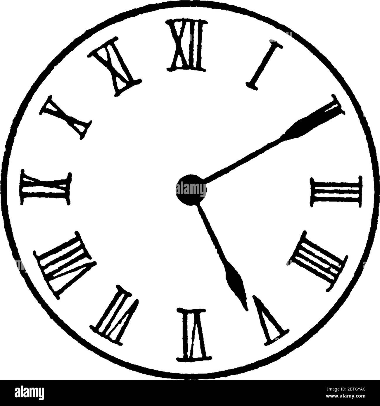 Figura que muestra el reloj analógico con números romanos, y son diez y  cinco en el reloj, dibujo de línea vintage o grabado ilustración Imagen  Vector de stock - Alamy