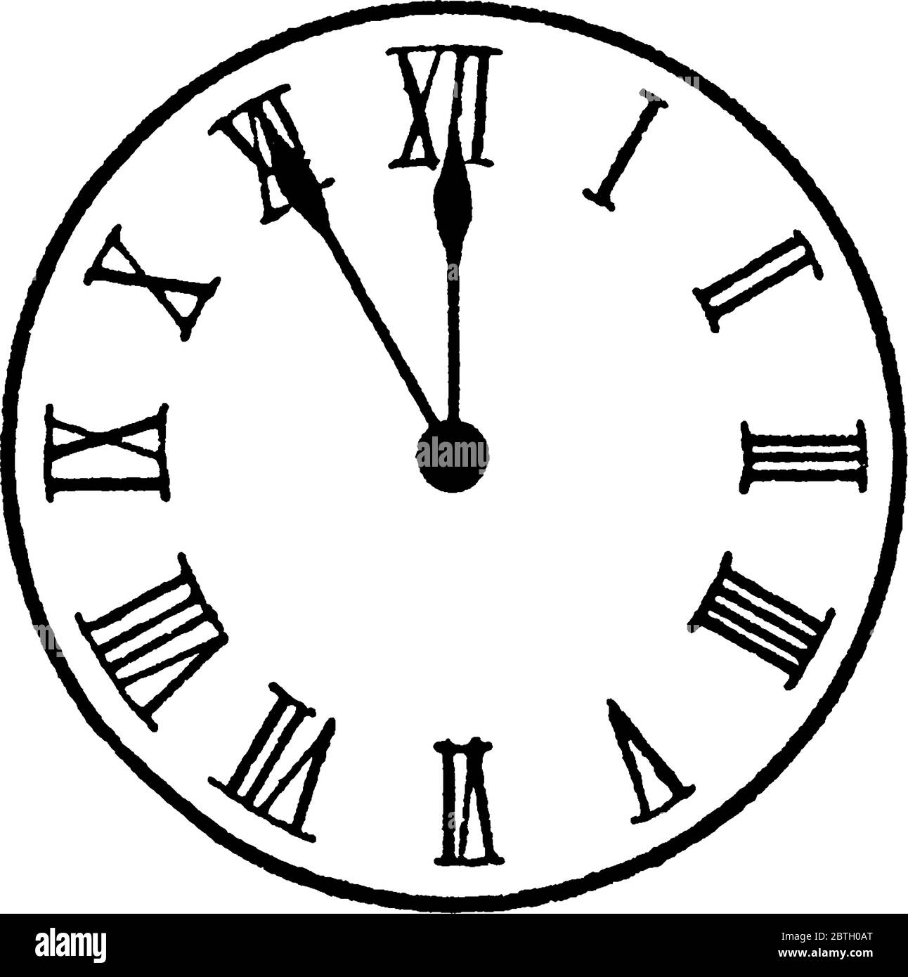 Figura mostrando reloj analógico con números romanos, y sus quince últimos  once en el reloj, dibujo de línea vintage o grabado ilustración Imagen  Vector de stock - Alamy