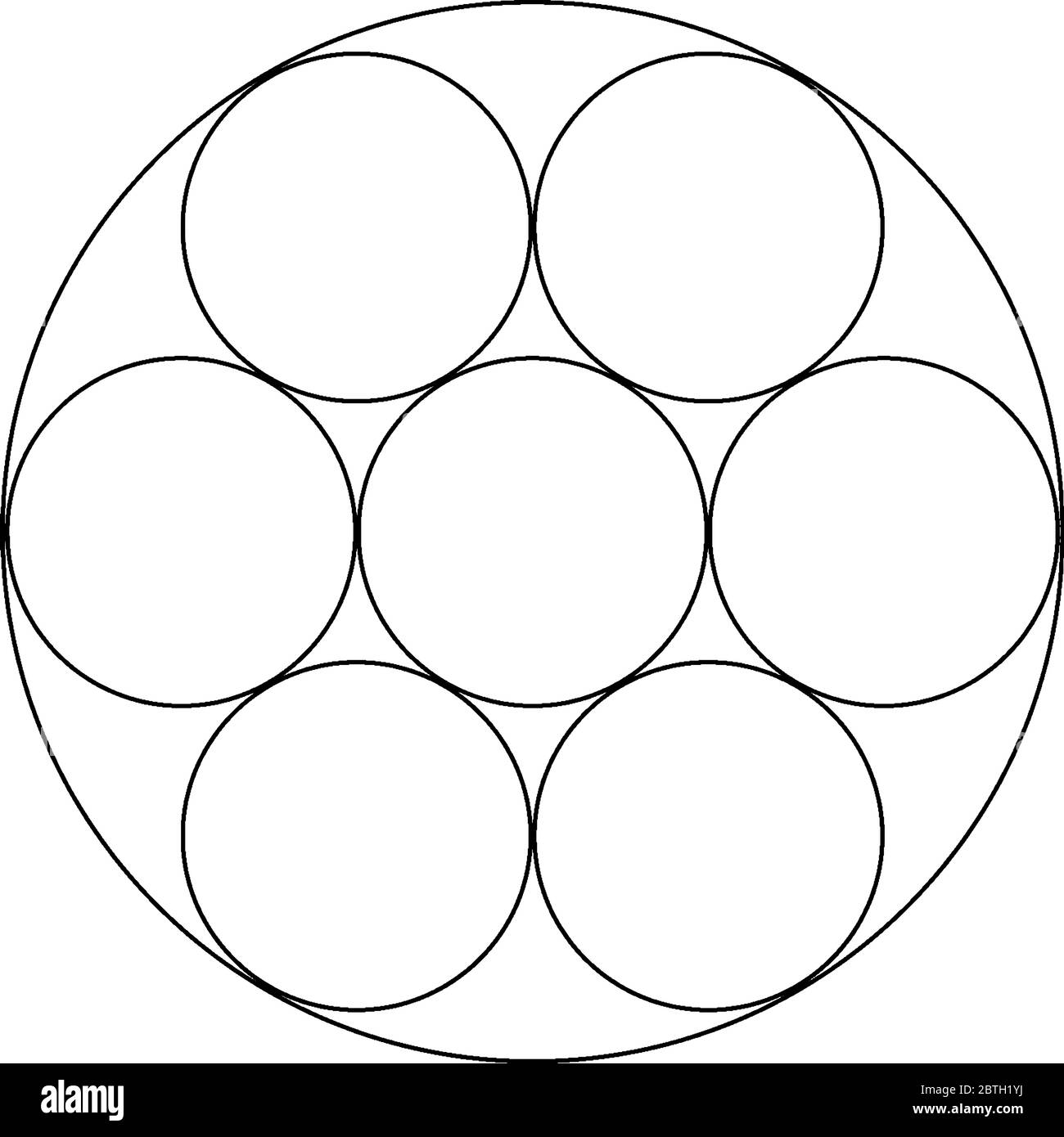 Siete círculo completo dentro de un círculo grande y los lados de los  círculos se están tocando entre sí haciendo forma geométrica, dibujo de  línea vintage o grabado Imagen Vector de stock -