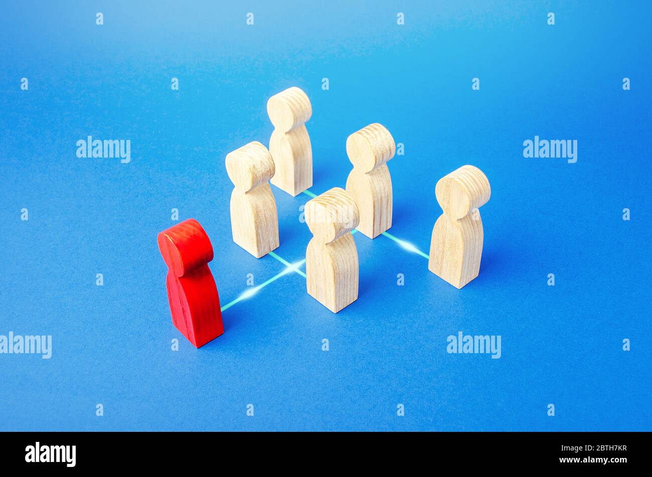 Las figuras de la gente están en un orden jerárquico del sistema. Potencia y gestión en la empresa. Control y distribución eficaces de la responsabilidad laboral Foto de stock