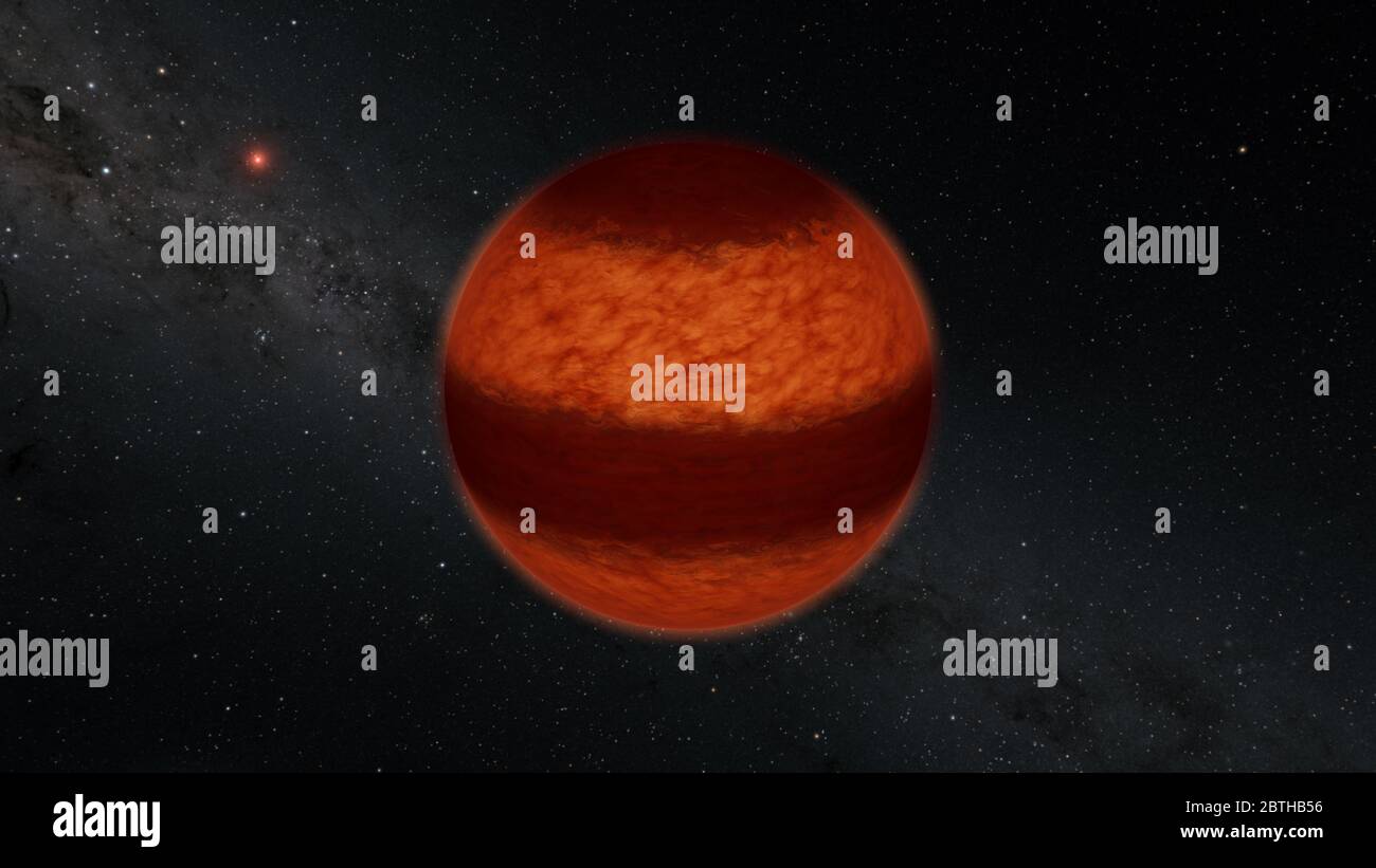 Los enanos marrones, a menudo llamados "estrellas fallidas", pesan hasta 80 veces más que Júpiter, pero su gravedad los compacta al tamaño de Júpiter en di Foto de stock