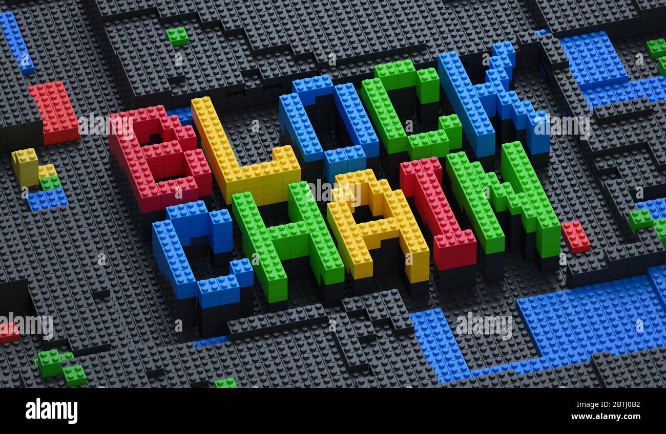 Blockchain Word hecho de ladrillos LEGO. Concepto de tecnología Blockchain. Los ladrillos simbolizan la idea de bloques en criptografía. Foto de stock