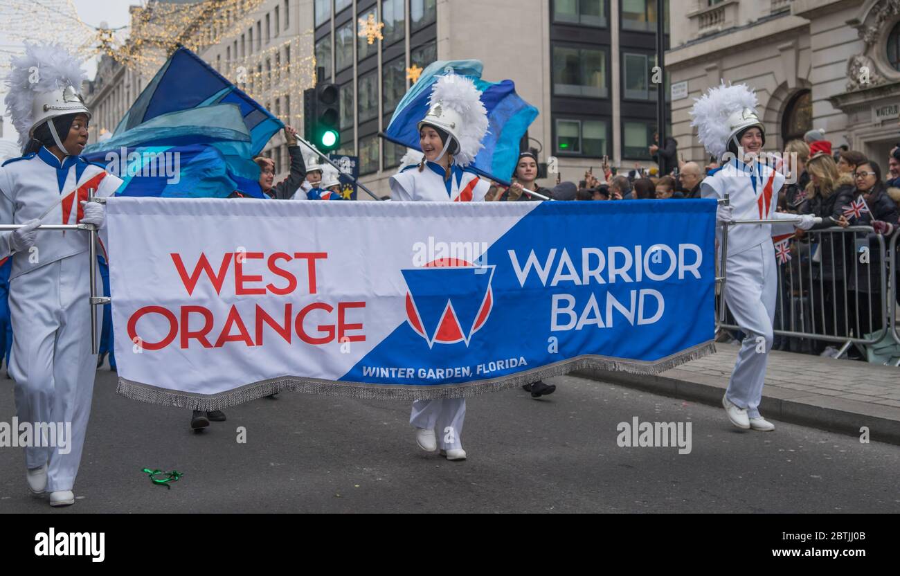Desfile del día de año Nuevo de Londres, banda Warrior de West Orange. Foto de stock