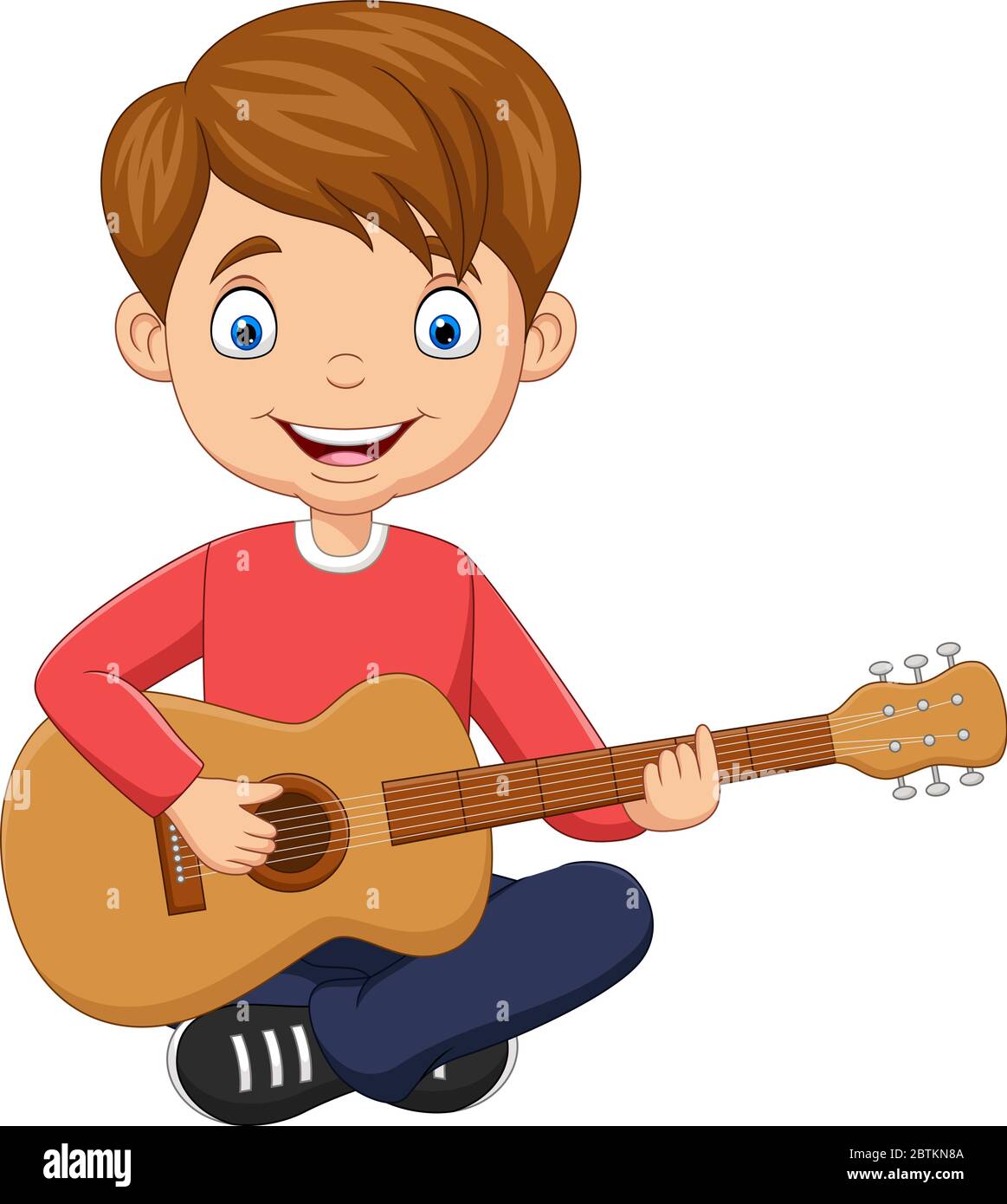Niño feliz de dibujos animados tocando la guitarra Imagen Vector de stock -  Alamy