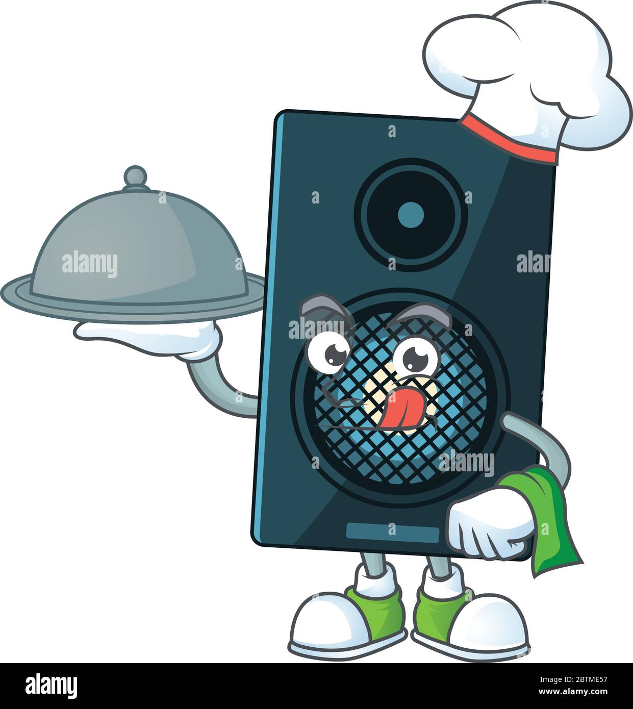 Un sistema de sonido chef dibujos animados diseño mascota con sombrero y  bandeja Imagen Vector de stock - Alamy