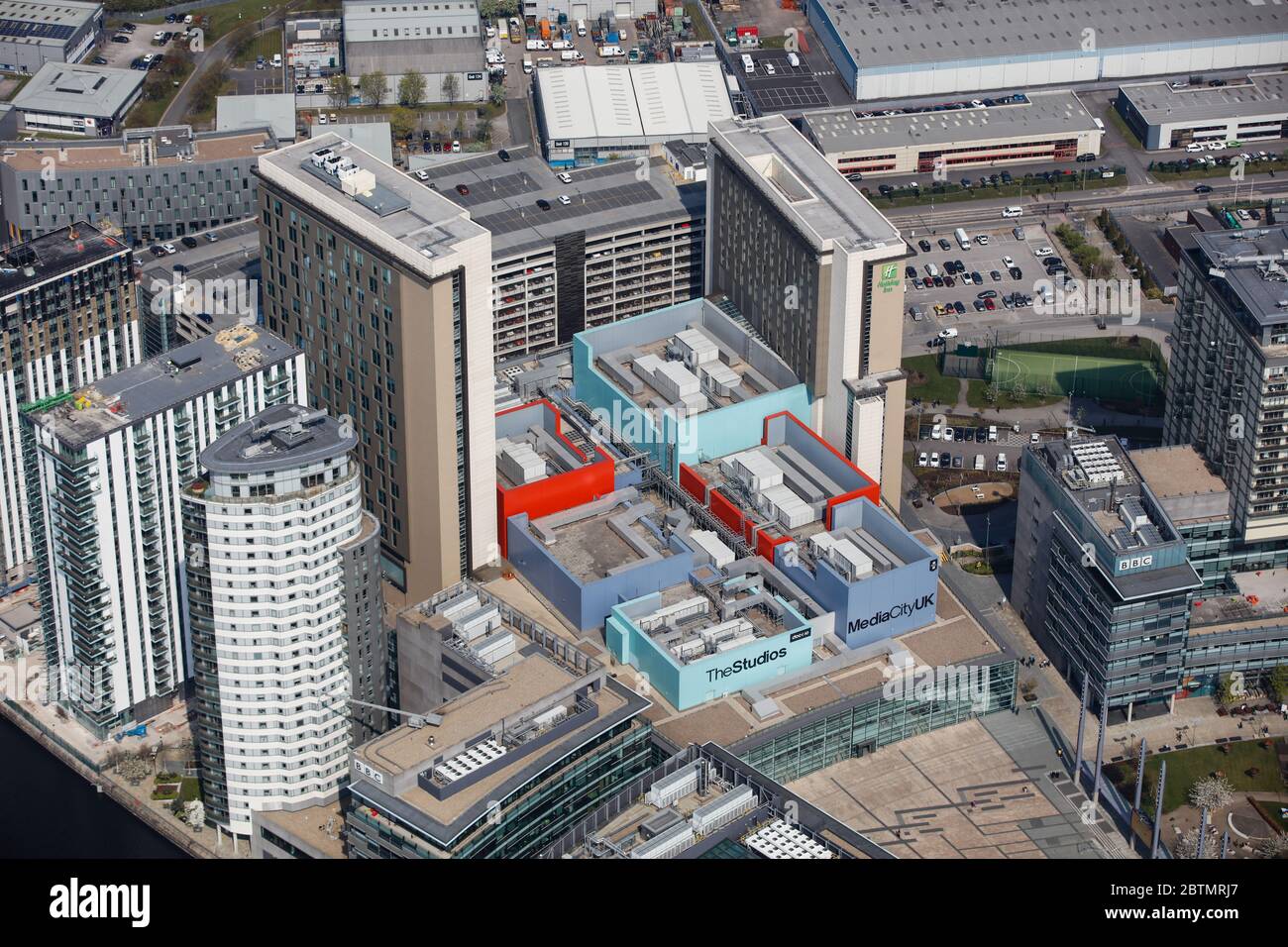 Vista aérea de MediaCity UK en Salford, Manchester, Reino Unido Foto de stock