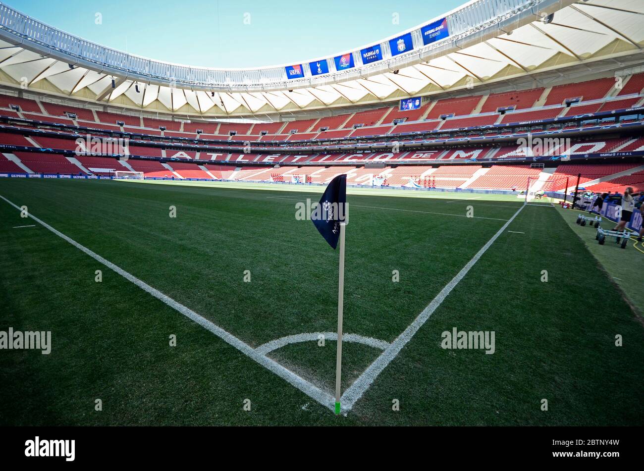 MADRID, ESPAÑA - 31 DE MAYO de 2019: Vista general del lugar representado un día antes de la final de la Liga de Campeones de la UEFA 2018/19 entre Tottenham Hotspur (Inglaterra) y Liverpool FC (Inglaterra) en Wanda Metropolitano. Foto de stock