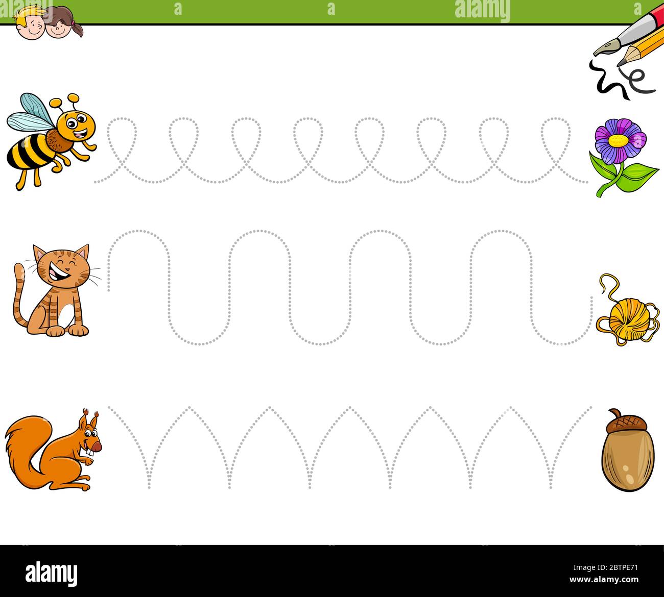 Dibujo de dibujos animados de líneas de rastreo práctica de habilidades de  escritura para niños de edad preescolar y elemental con animales de la cute  Imagen Vector de stock - Alamy