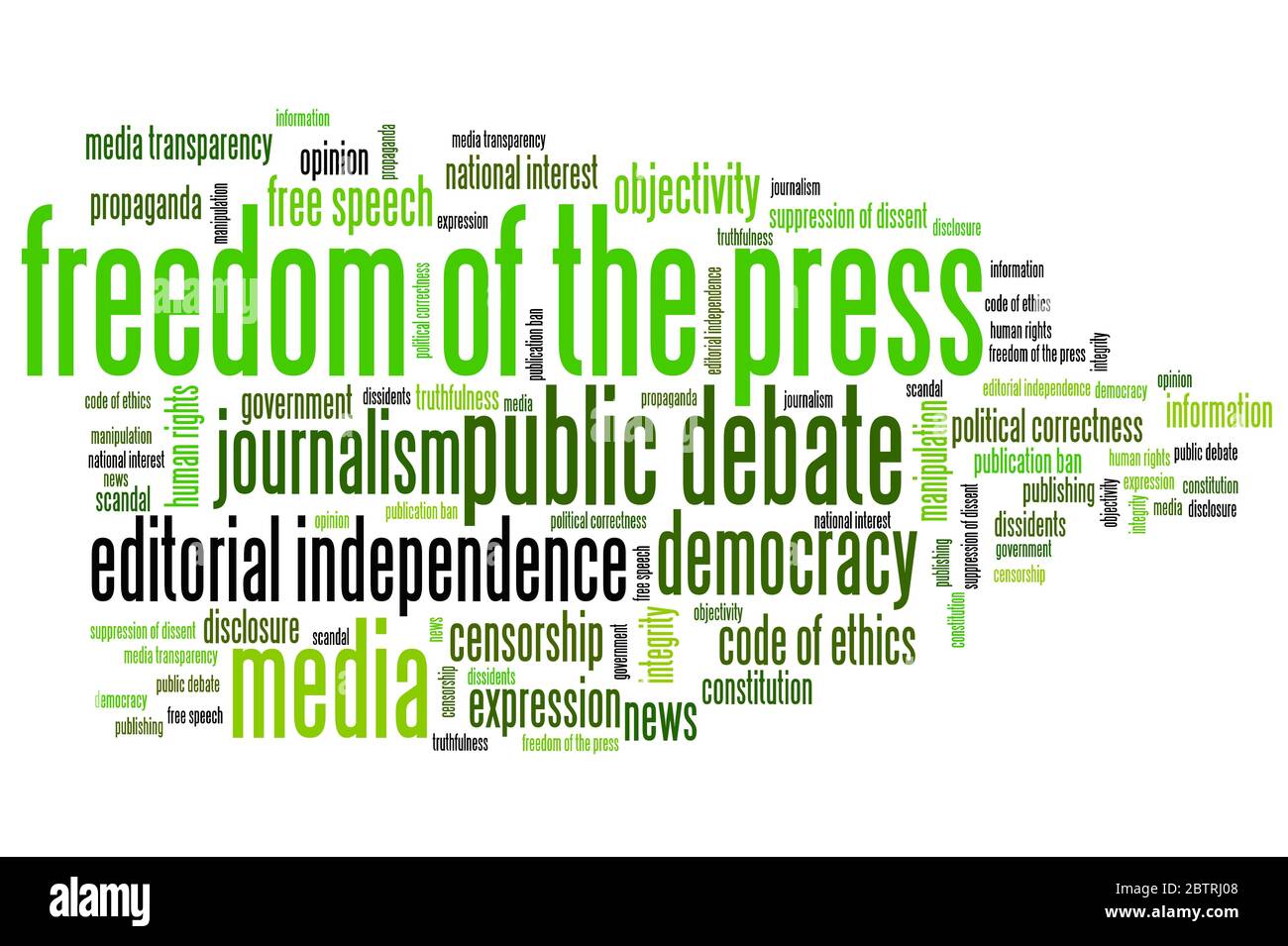 La libertad de prensa cuestiones y conceptos palabra nube ilustración. Word concepto de collage. Foto de stock