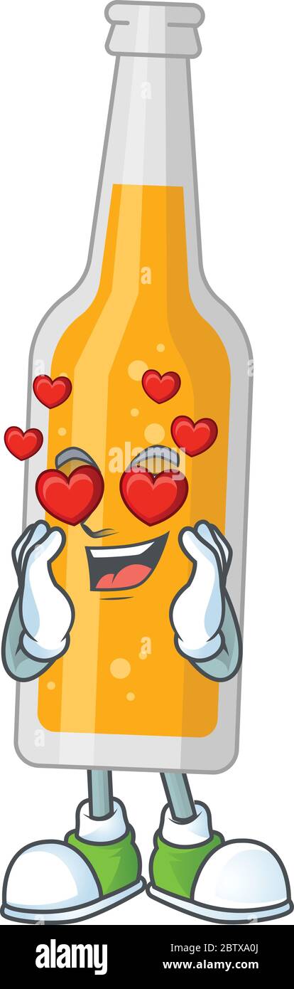  Una adorable botella de cerveza estilo mascota dibujos animados con una cara de amor cayendo Imagen Vector de stock
