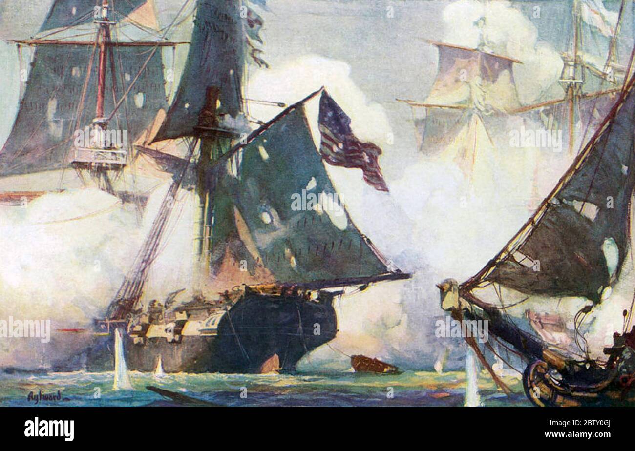 BATALLA DEL LAGO ERIE 10 DE SEPTIEMBRE DE 1813. La Marina de los Estados Unidos derrota a la Marina Real frente a la costa de Ohio durante la Guerra de 1812 Foto de stock