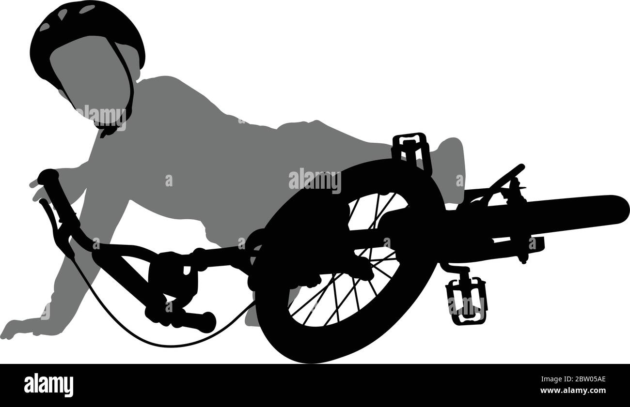 niño se cayó de la silueta de la bicicleta - vector Ilustración del Vector