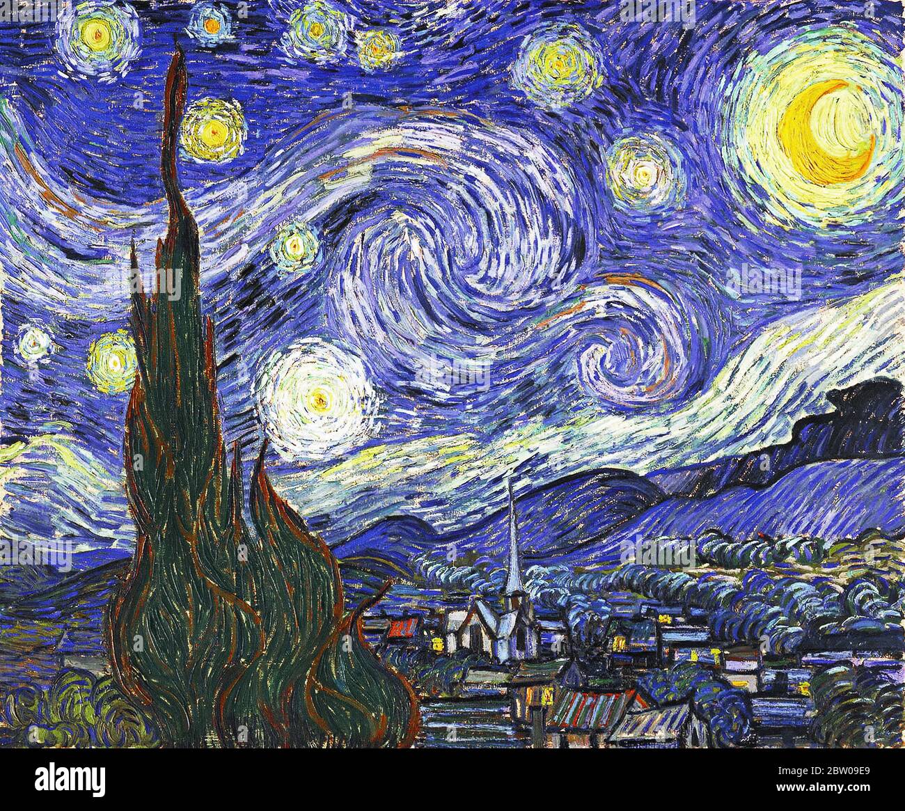 La Noche estrellada por Van Gogh 1889, Museo de Arte moderno en la ciudad de Nueva York Foto de stock