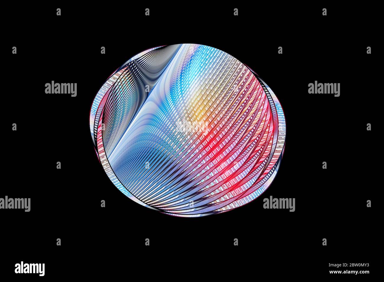 Colorida geometría fractal esférica aislada sobre negro, fondo abstracto generado por ordenador, representación 3D Foto de stock