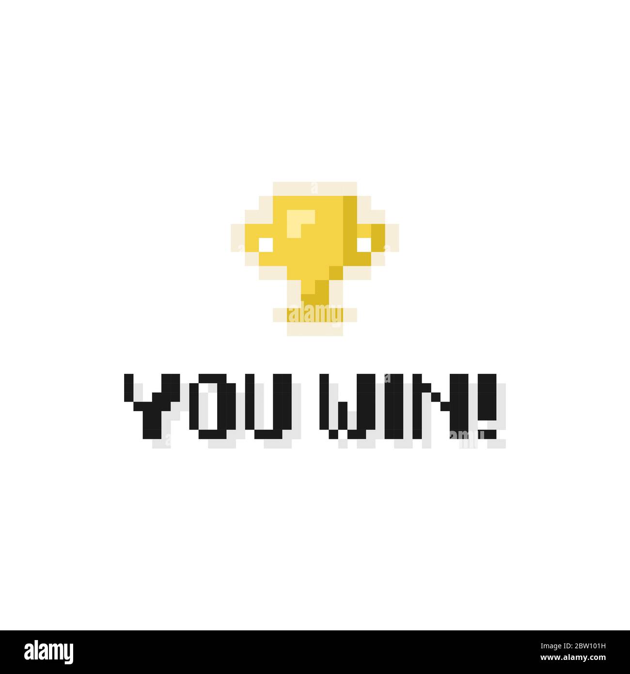 Pixel Art 8 Bit You Win Texto Con Un Gran Ganador Copa De Oro Sobre Fondo Blanco Ilustracion Vectorial Aislada Imagen Vector De Stock Alamy