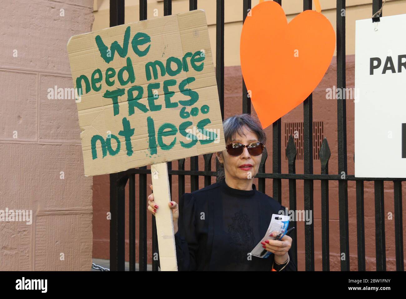 Los manifestantes vestidos de negro mantuvieron una vigilia frente a la Cámara del Parlamento de Nueva Gales del Sur para reflexionar sobre «Salvemos nuestros árboles» Foto de stock