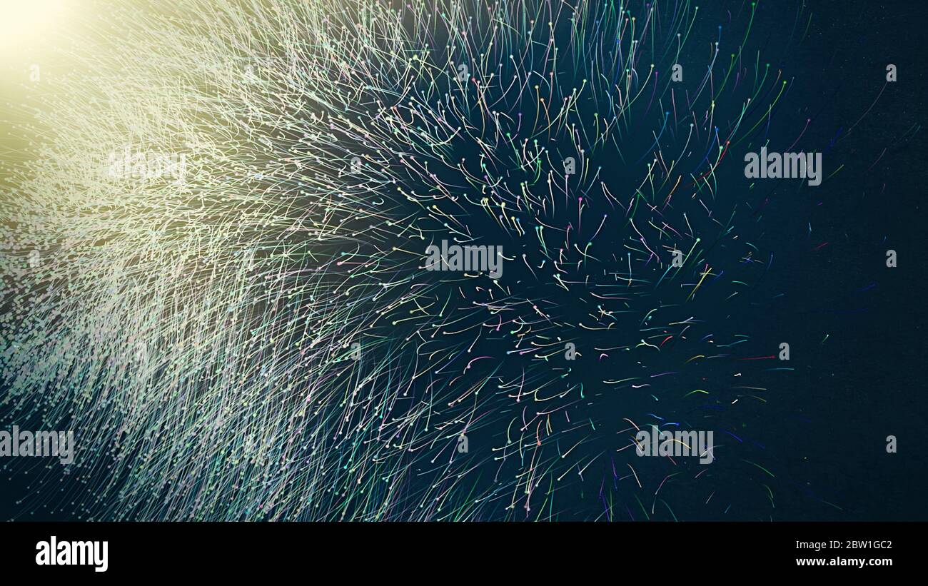 Resumen gráfico de fondo digital con simple al azar borroso pequeños círculos bokeh diseño particular patrón, hermosa luz de neón llama detalles gr Foto de stock