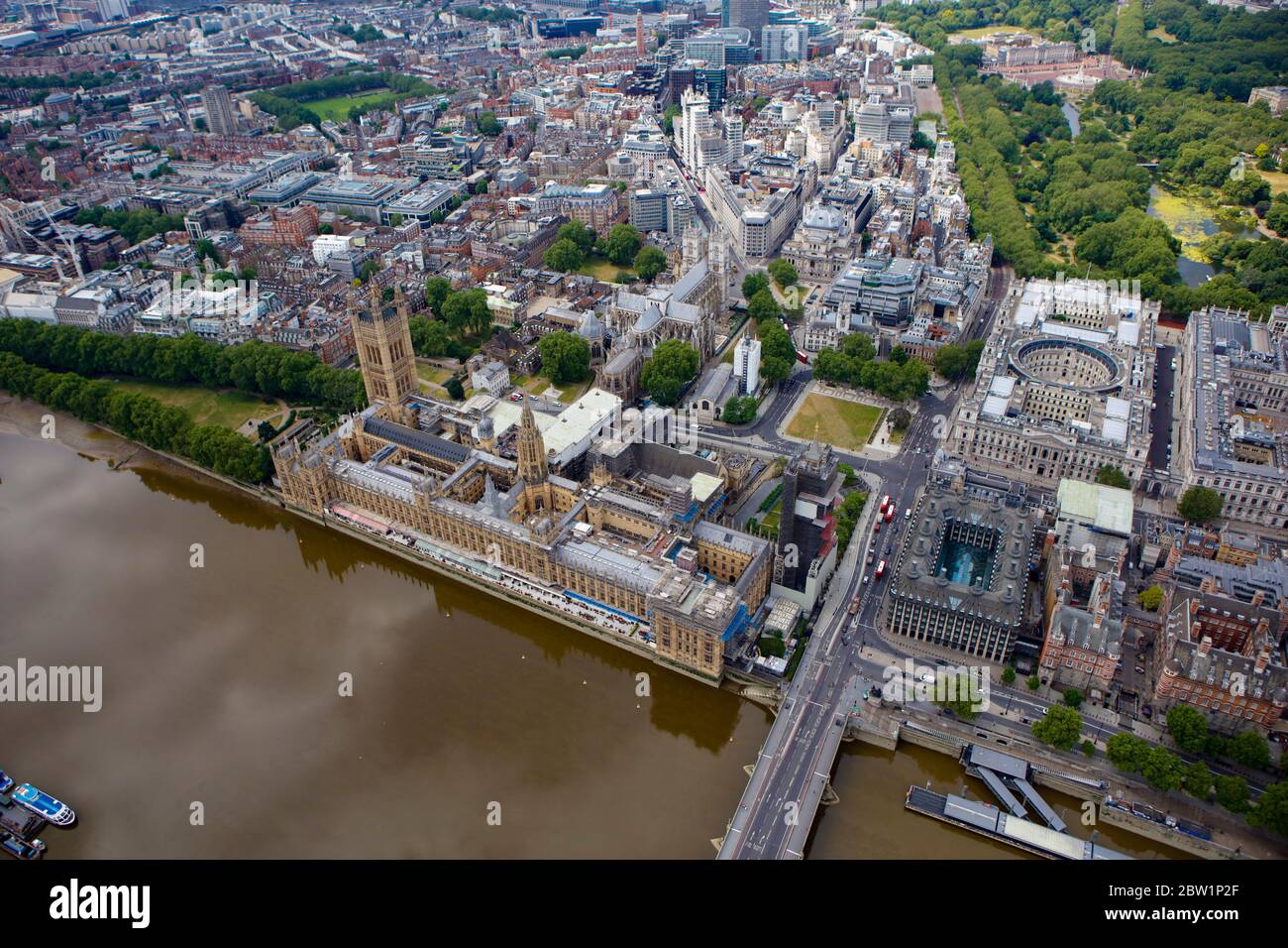 Vista aérea del Parlamento y Westminster, Londres, Reino Unido Foto de stock