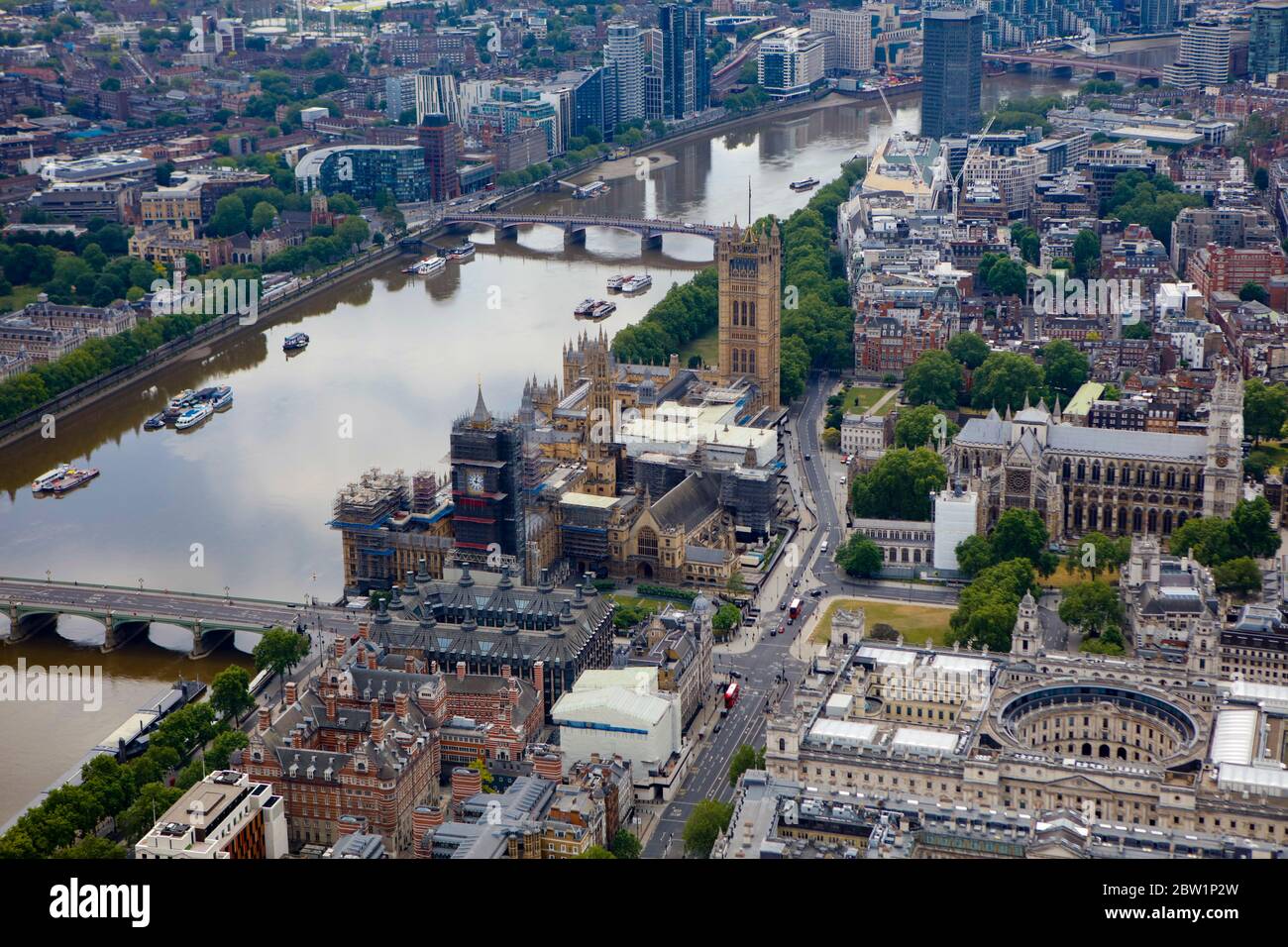 Vista aérea del Parlamento y Westminster, Londres, Reino Unido Foto de stock