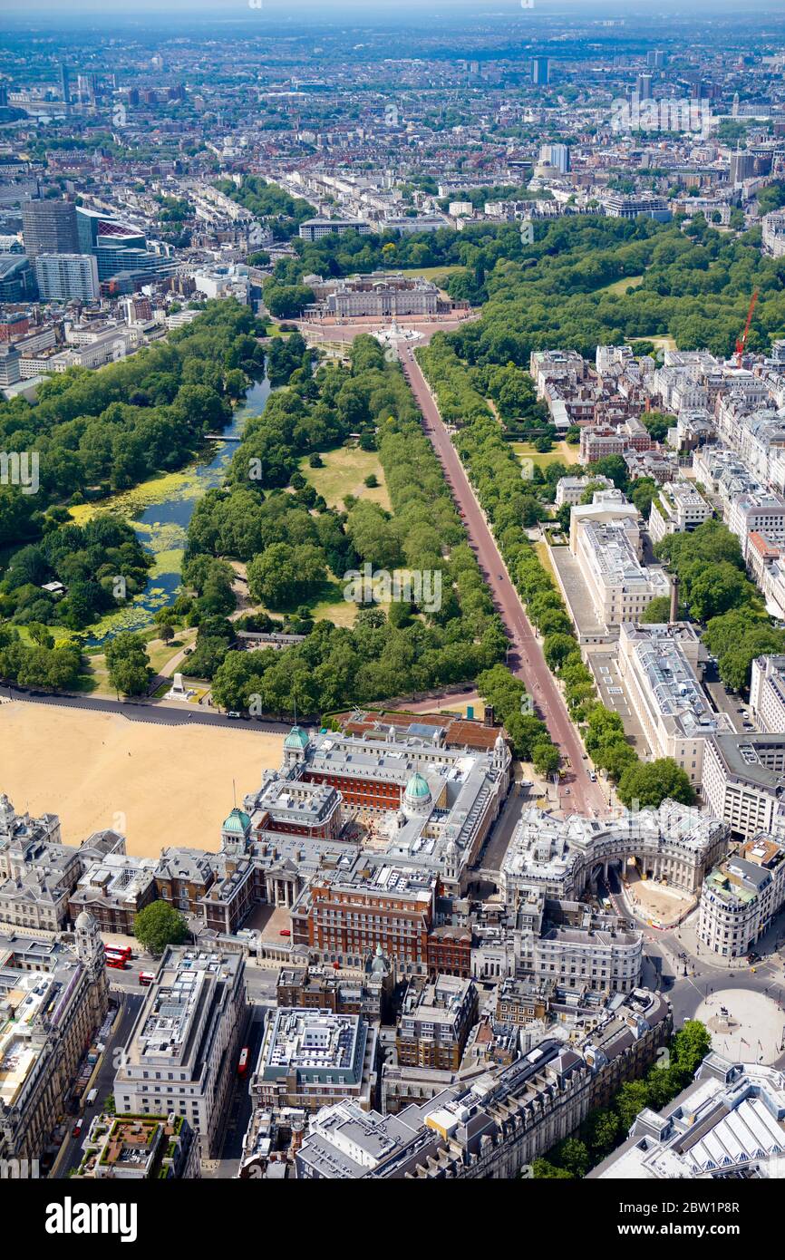 Vista aérea del centro comercial y el Palacio de Buckingham, Londres, Reino Unido Foto de stock
