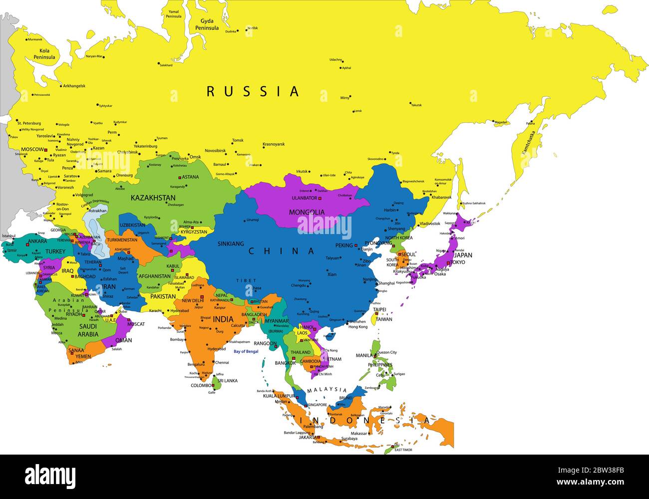 Ilustracion De Colorido Mapa Del Continente De Asia Y Mas Vectores Images 