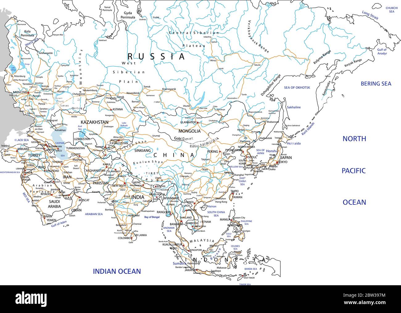 Rússia. Mapa de relevo sombreado da: ilustrações stock 18996400