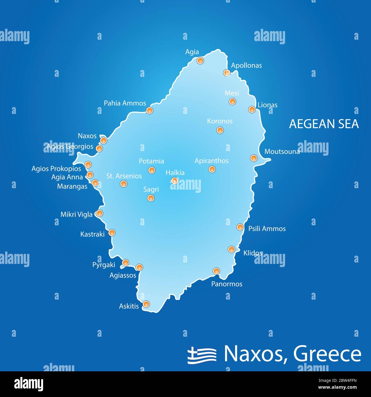 isla de Naxos en Grecia mapa ilustración diseño en colores Imagen Vector de  stock - Alamy