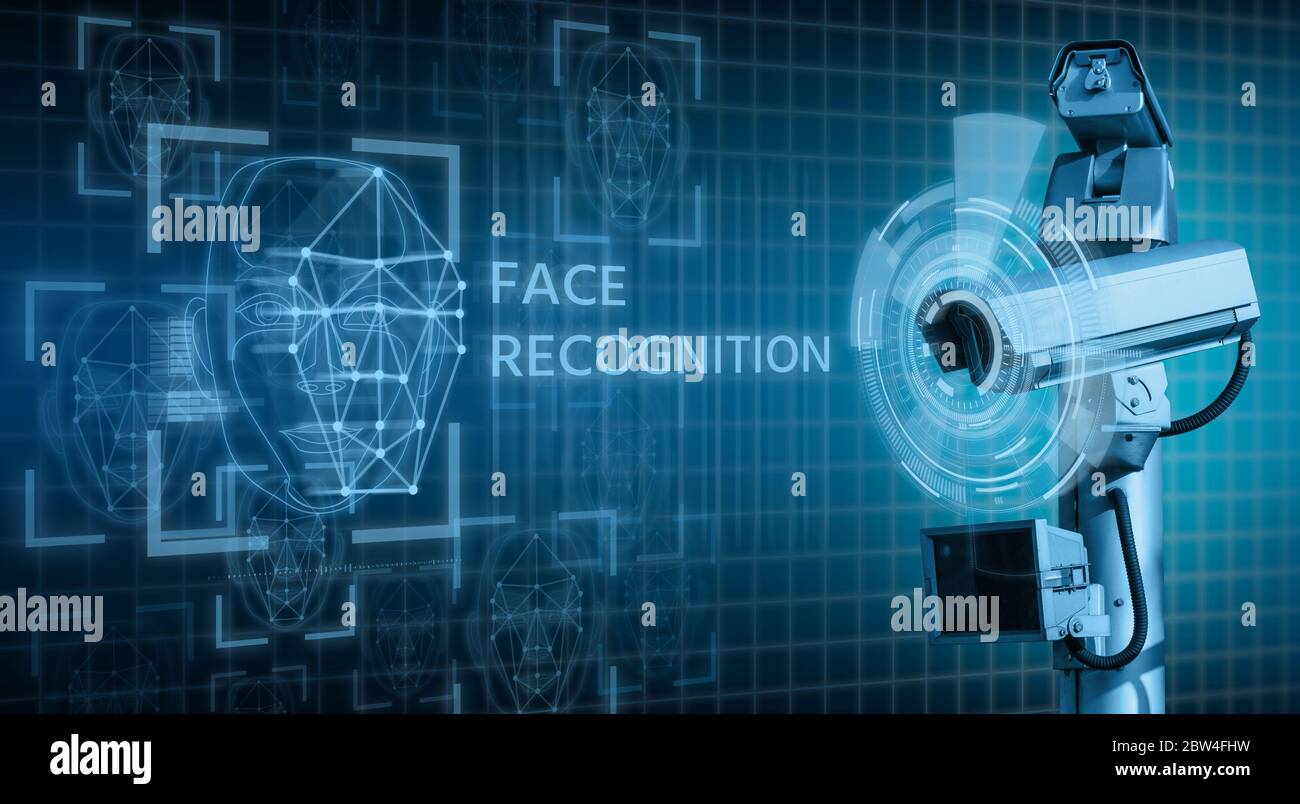 Cámara de vigilancia con sistema de reconocimiento facial Foto de stock