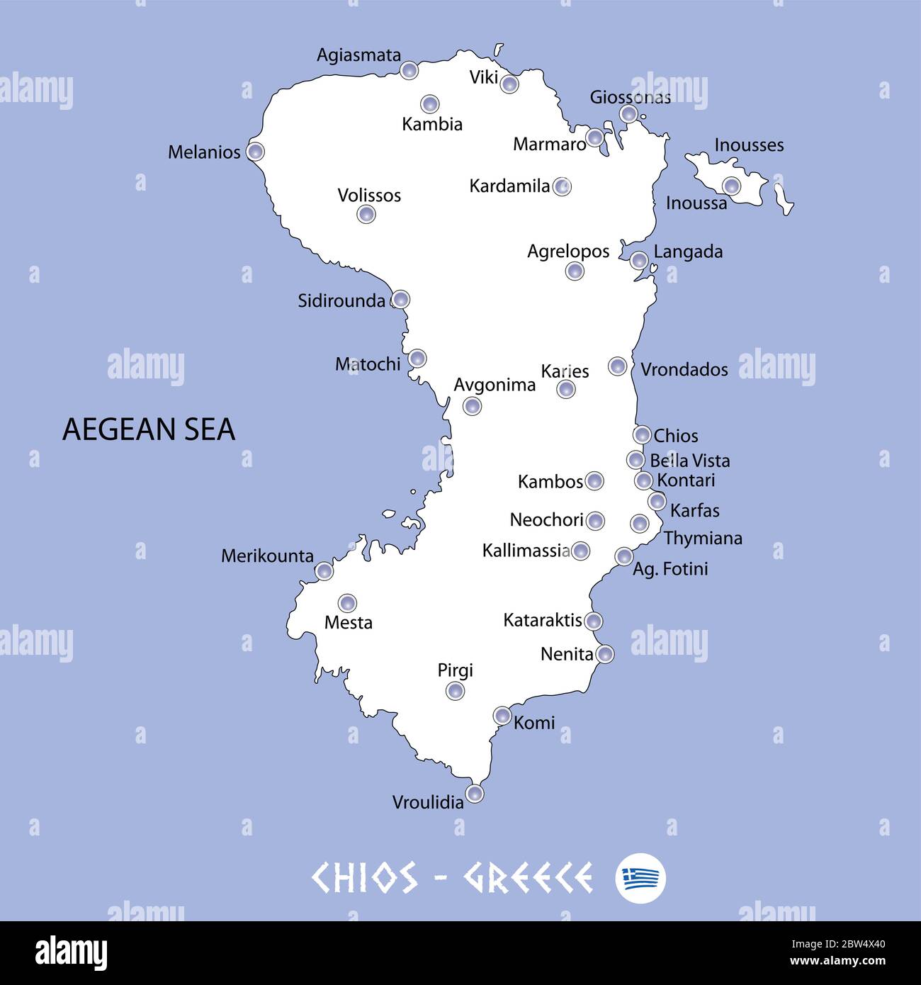 isla de chios en grecia mapa blanco y fondo azul ilustración en colores  Imagen Vector de stock - Alamy