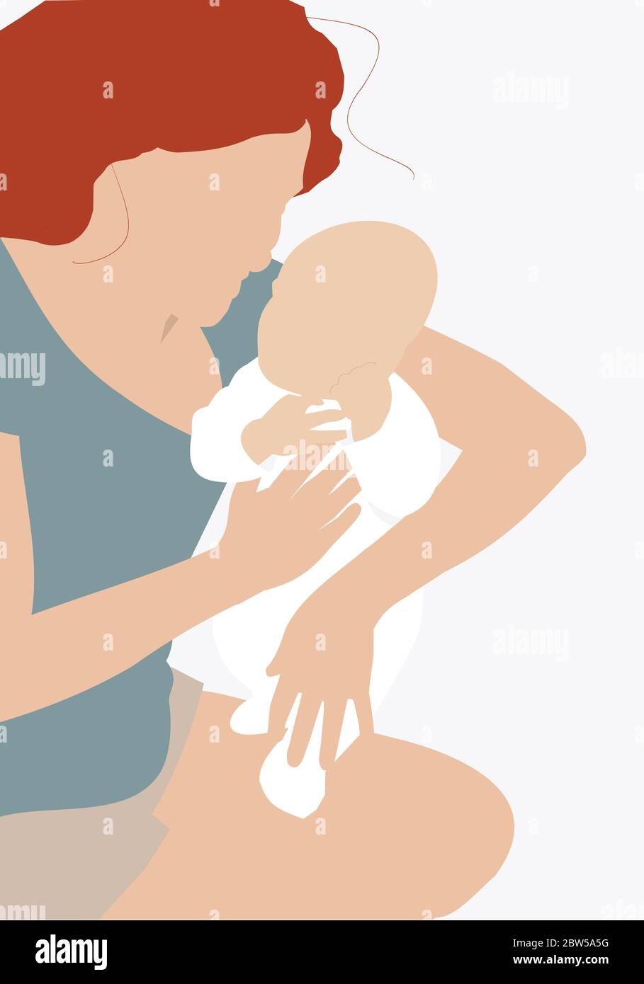 Ilustración de una madre que sostiene a su bebé recién nacido en brazos - moderno y retrato mínimo Foto de stock