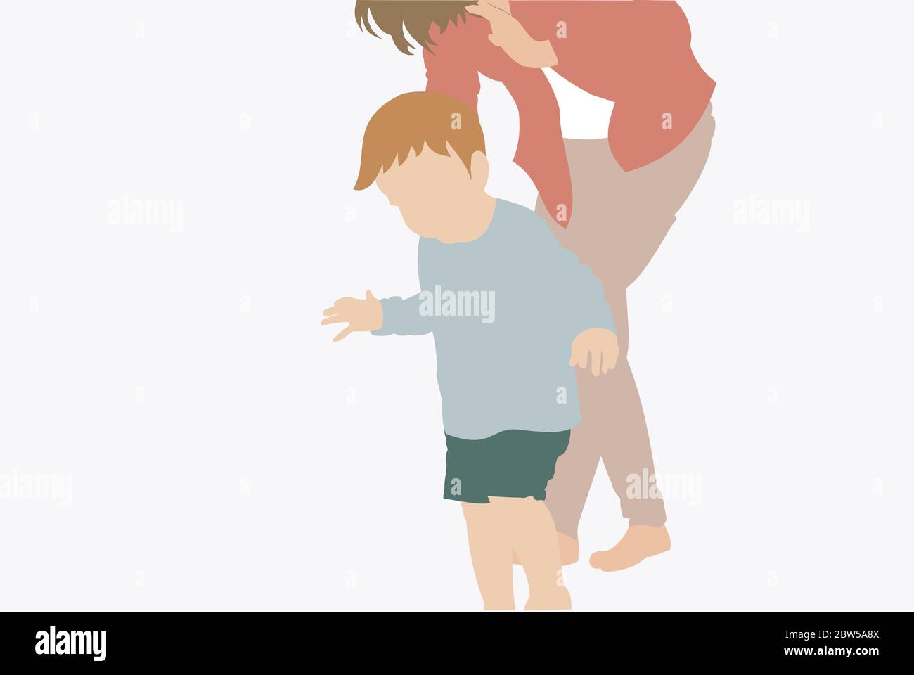 Ilustración de una madre sosteniendo a su bebé caminando - moderno y retrato mínimo Foto de stock