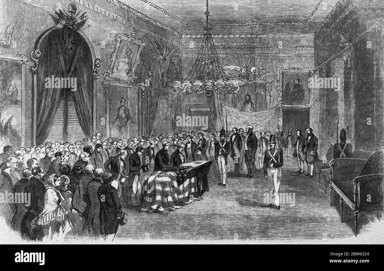 Funeral del Presidente James Monroe - Lying en el estado en el Ayuntamiento, Nueva York, 1858 Foto de stock