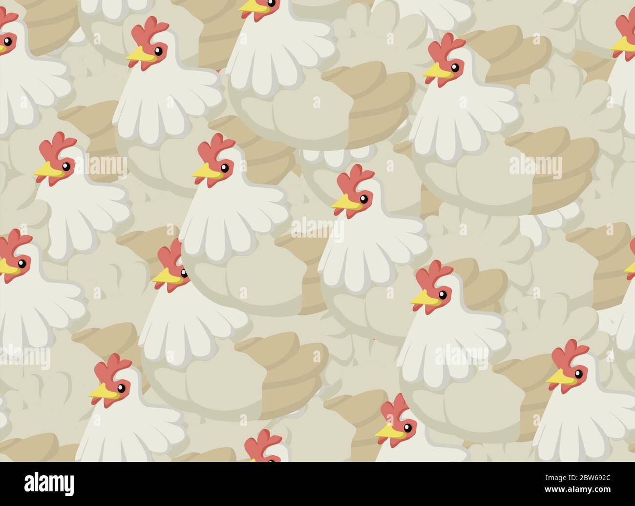 Dibujos animados de pollos, patrón de textura sin costuras, ilustración de vector de color, fondo horizontal Ilustración del Vector