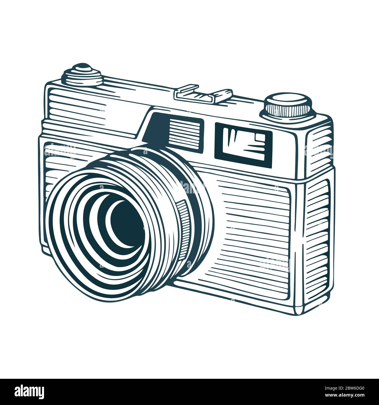 Cámara de película vintage. Dibujo a mano de estilo retro foto cámara  vector ilustración aislada sobre blanco. Parte del conjunto Imagen Vector  de stock - Alamy