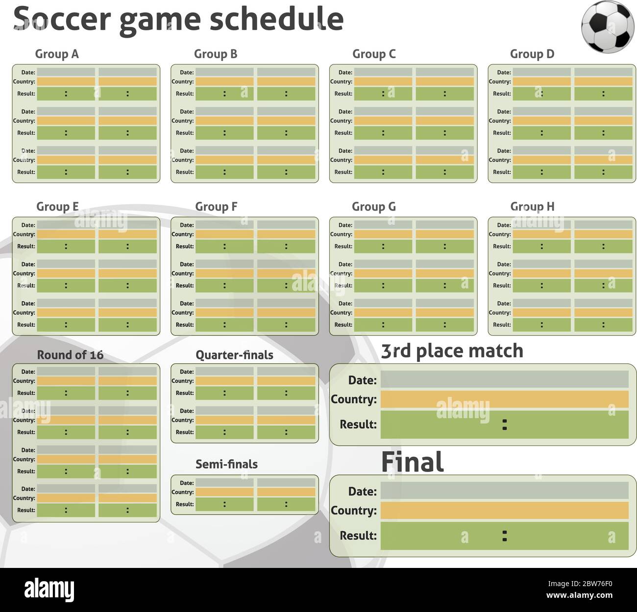 calendario partidos de fútbol en vector vacío para llenar Imagen Vector de stock - Alamy