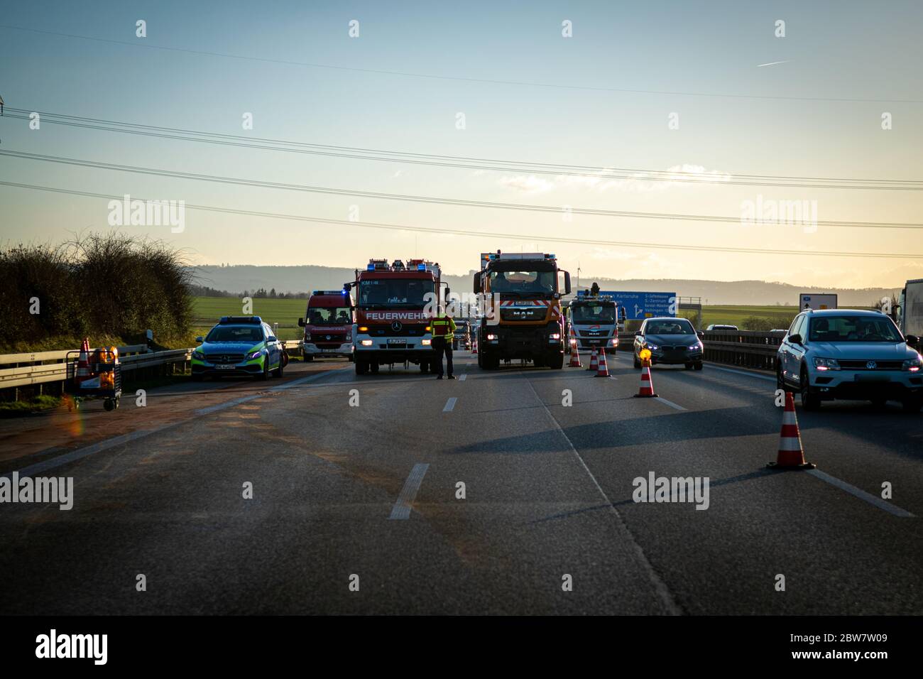Baustelle / Unfall auf Autobahn A81 - Symbolbild Foto de stock