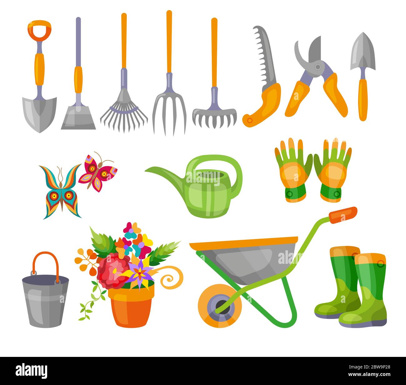 Conjunto de varios artículos de jardinería. Herramientas de jardín.  Ilustración de diseño plano de objetos para jardinería. Ilustración  vectorial Imagen Vector de stock - Alamy