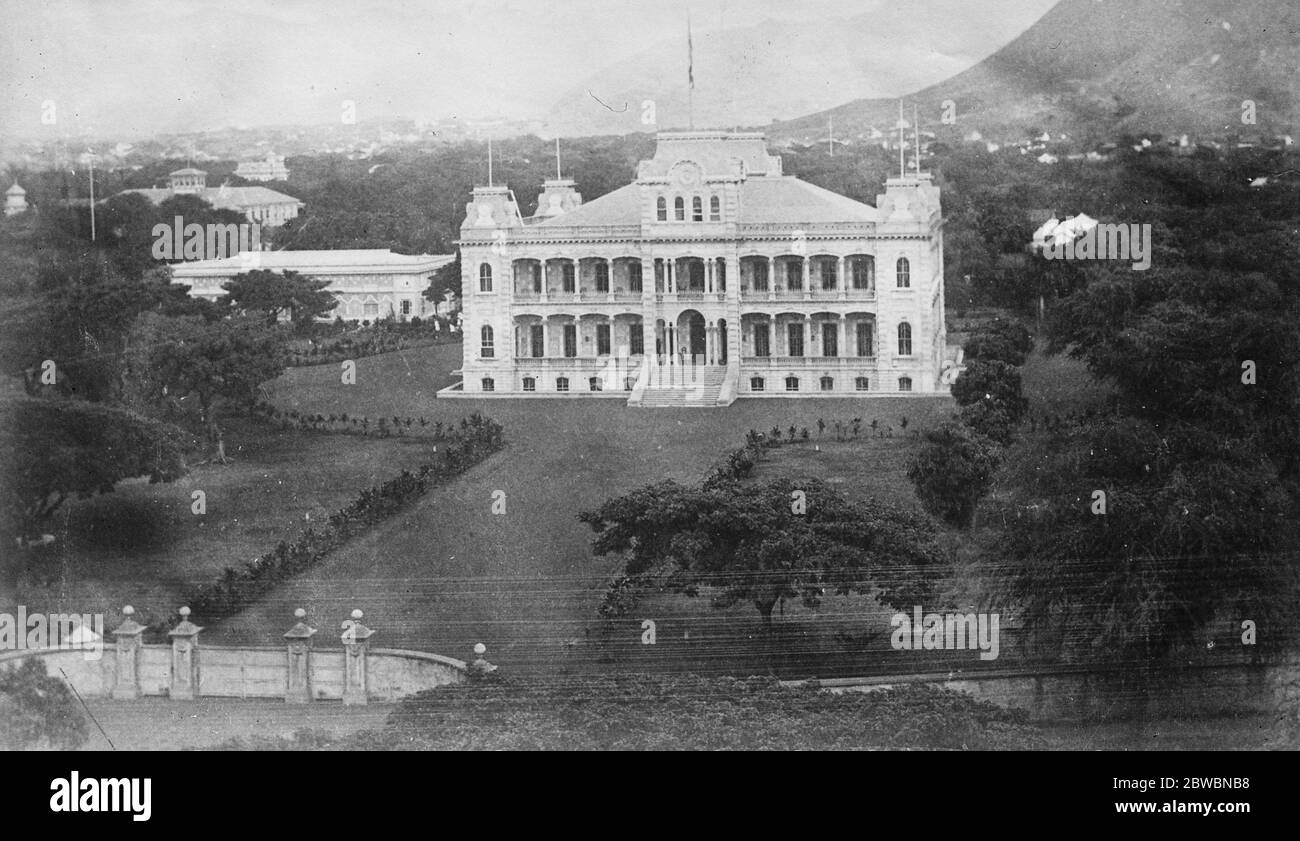 Honolulu el edificio Ejecutivo, anteriormente la residencia del Rey de las Islas Sandwich 1920 Foto de stock
