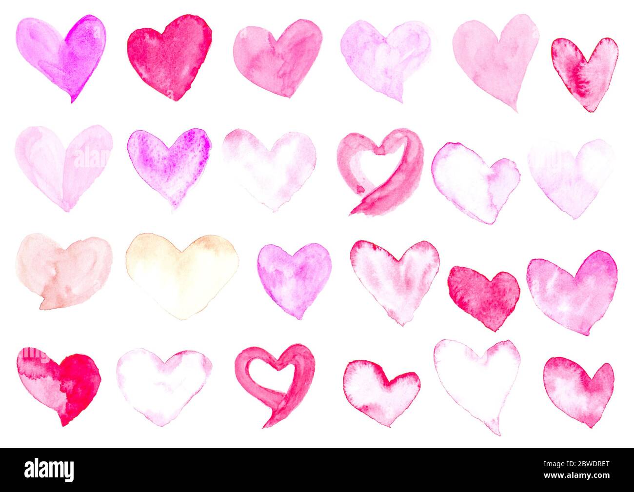 Conjunto de corazones con día de San Valentín, acuarela sobre fondo blanco, puede ser utilizado como concepto de San Valentín. Foto de stock