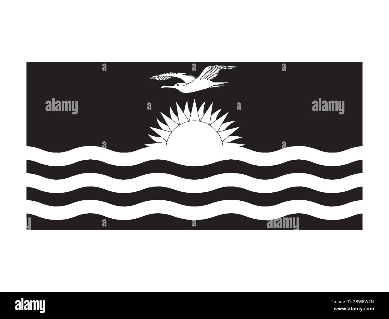 Bandera de Kiribati Negro y Blanco. Bandera nacional del emblema del país. Archivo vectorial EPS en escala de grises monocromo. Ilustración del Vector