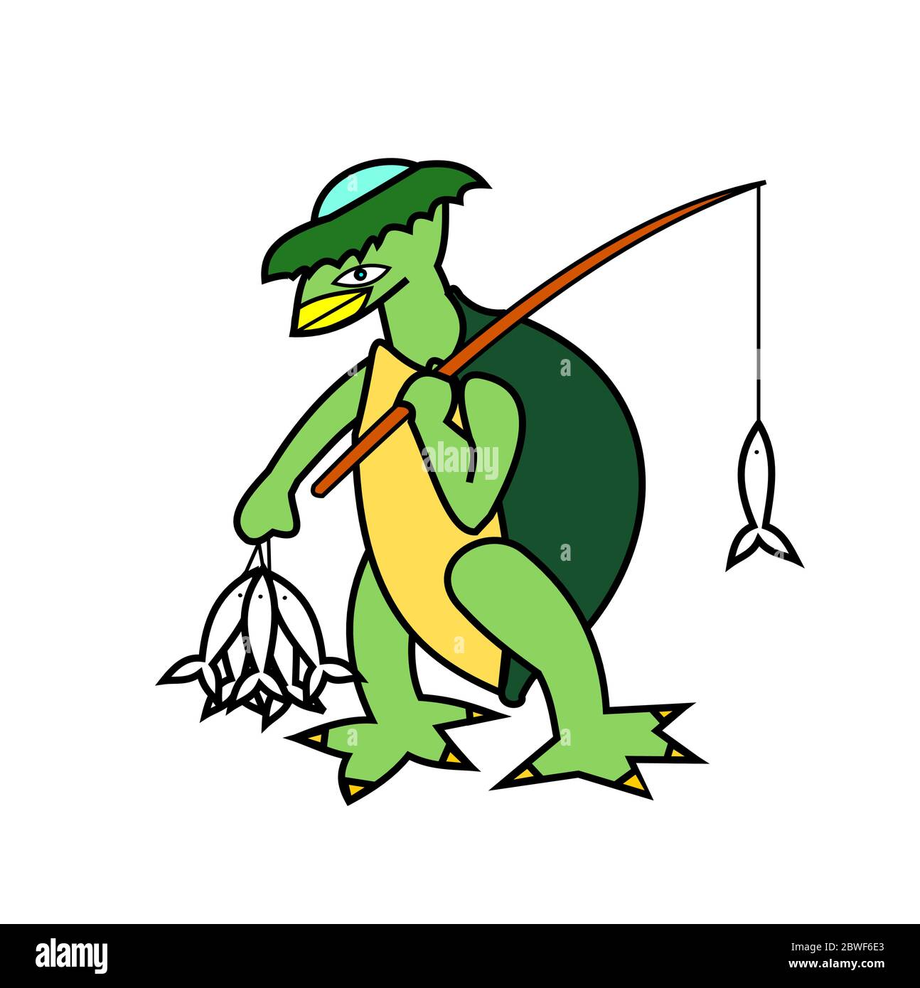 Kappa caminando y sosteniendo una caña de pescar y un pez, Demonio en los  mitos y creencias de la cultura japonesa, el fantasma verde se asemeja a  una tortuga Imagen Vector de
