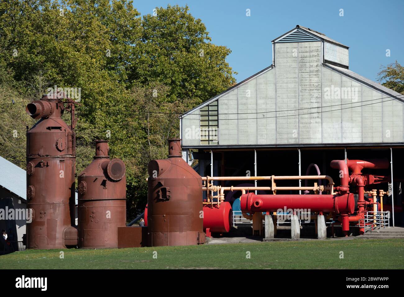 Silos metálicos en Gas Works Park, Seattle, Washington, EE.UU Foto de stock
