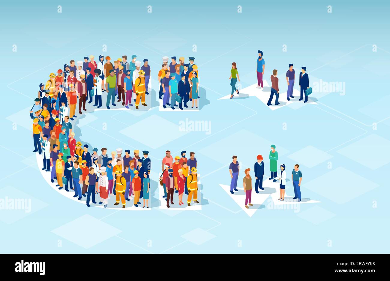 Vector de una sociedad polarizada, multitud de personas se forma como