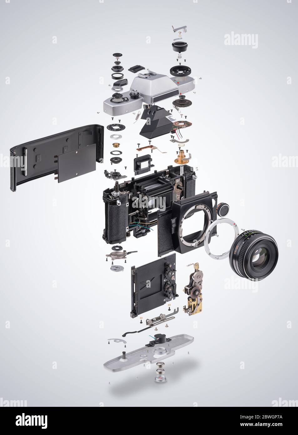 Diagrama de montaje de la cámara fotográfica SLR de película retro Foto de stock