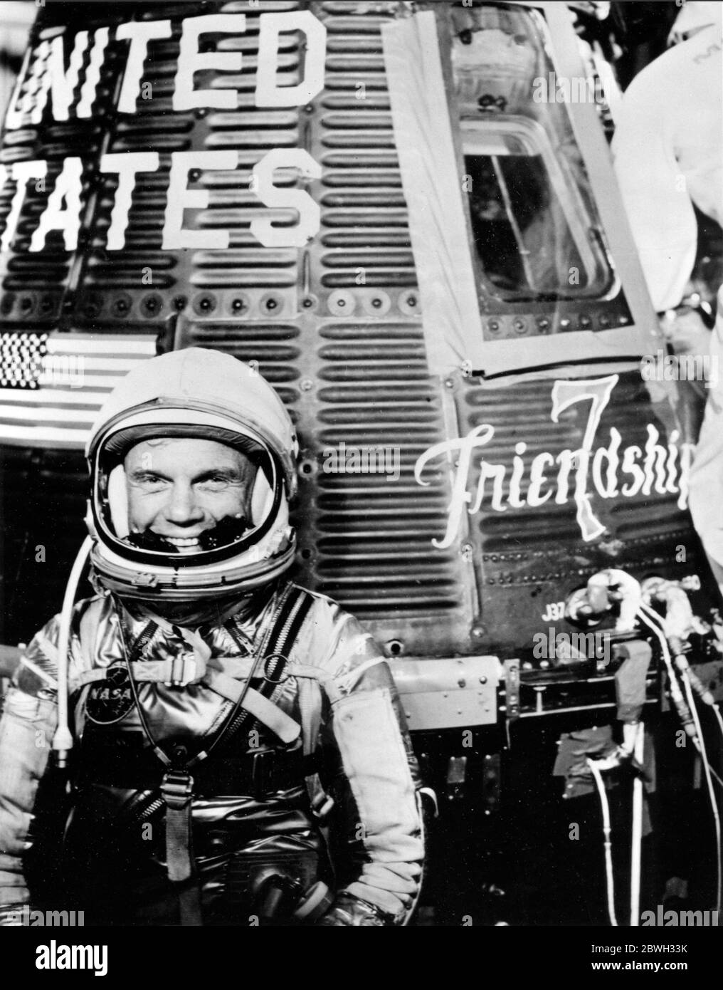 El astronauta John Glenn y la cápsula de mercurio Amistad 7 Foto de stock