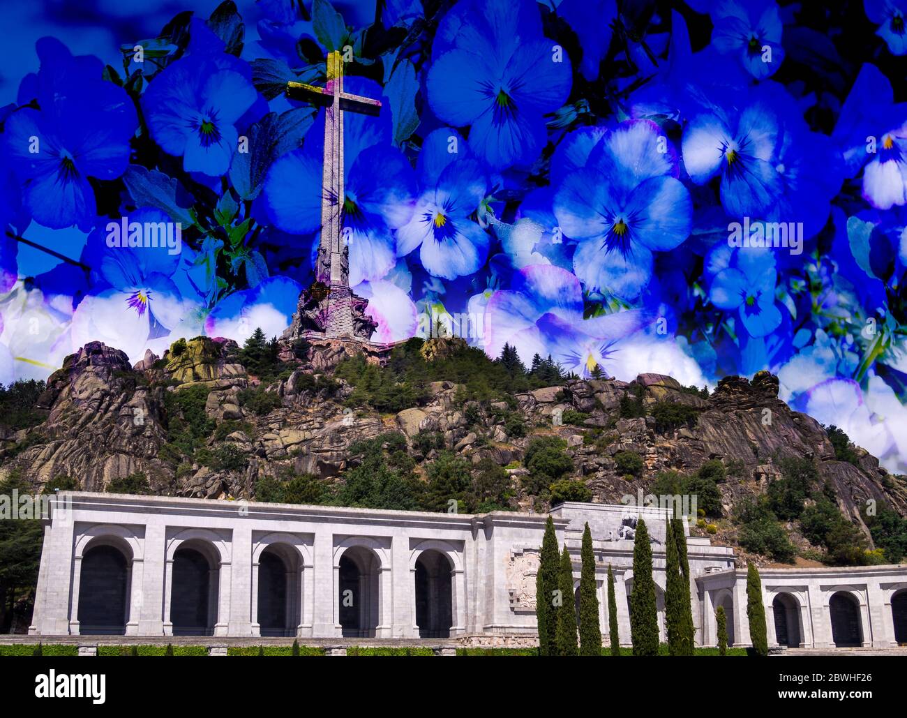 Montaje con flores del Valle de los Caídos. San Lorenzo de el Escorial.  Madrid. España Fotografía de stock - Alamy