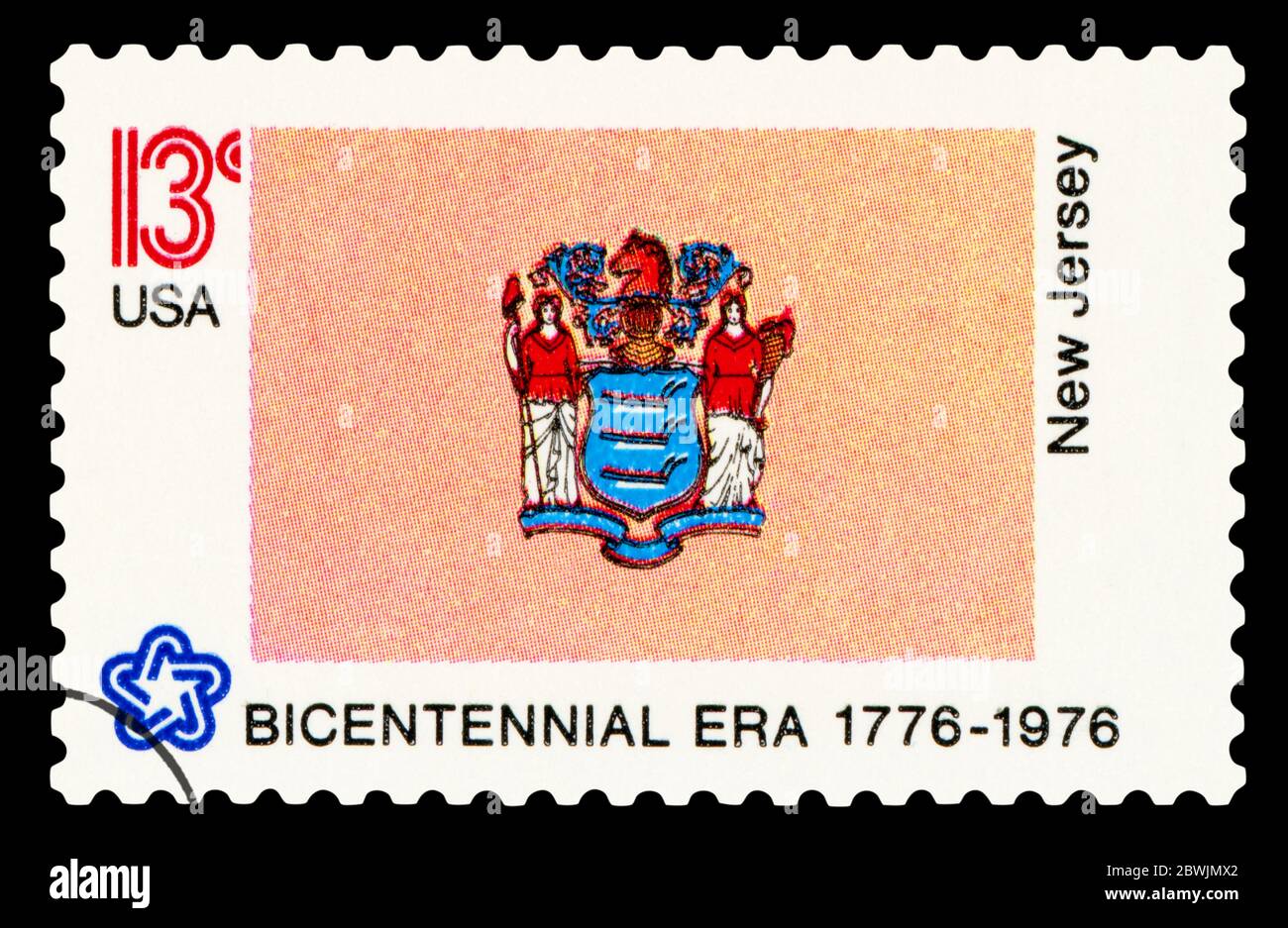 ESTADOS UNIDOS de AMÉRICA - ALREDEDOR de 1976: Un sello impreso en EE.UU. Dedicado a Nueva Jersey, alrededor de 1976. Foto de stock